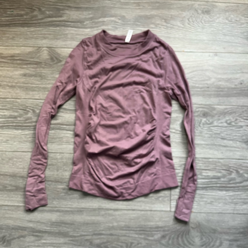 Athleta Mauve Purple Long Sleeve Fitted Tight Bodycon Yoga Workout Top Size M - Picture 1 of 7